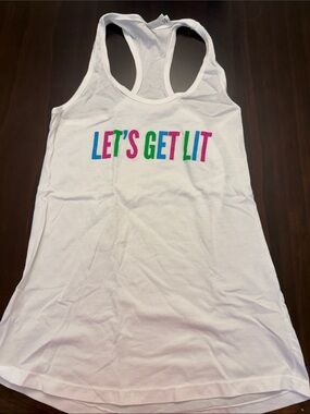 Women's White Racerback Tank Top with Colorful "LET'S GET LIT" Graphic